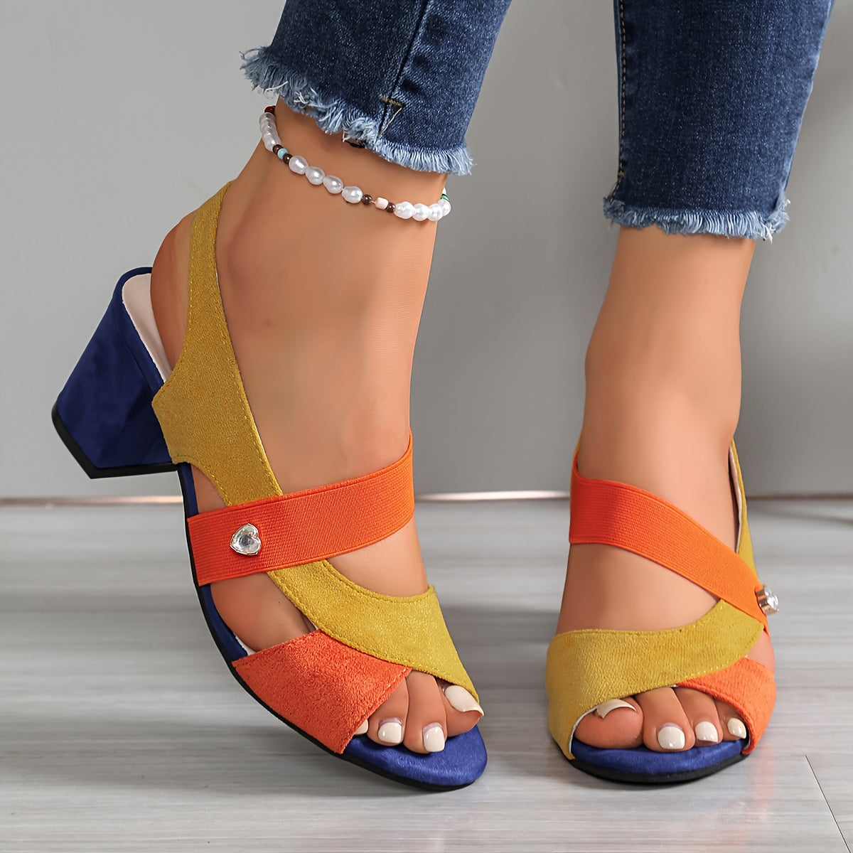 Elyvora - Women's Orthopedic Colorful Block Heel Cross Strap Sandals