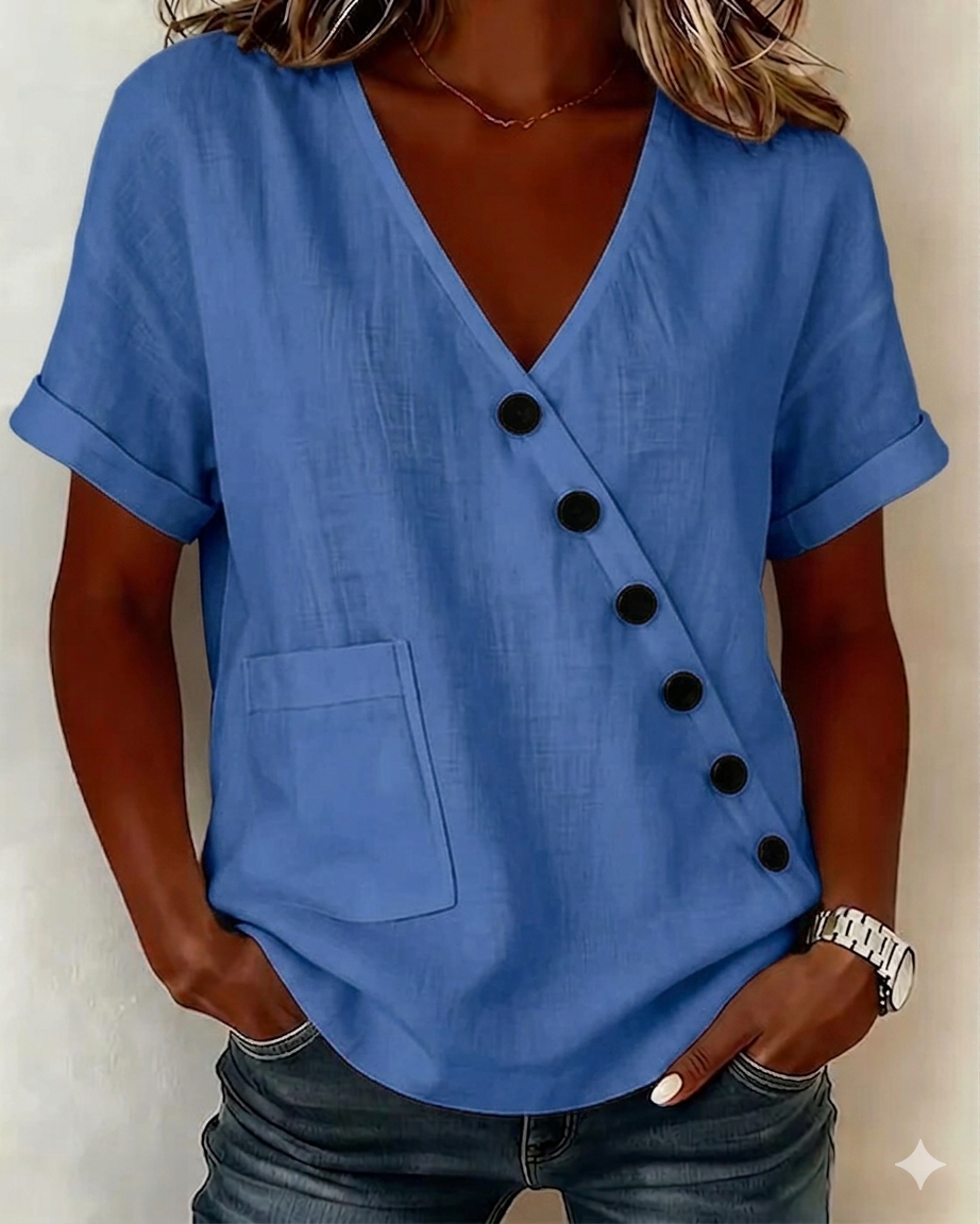 Qirellea - Women's Lightweight Asymmetrical Button Top for Summer