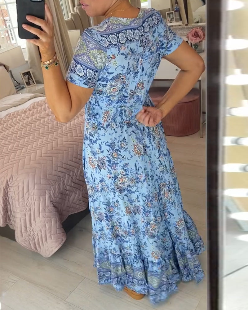 Denise - Floral Print Maxi Dress with V-Neckline