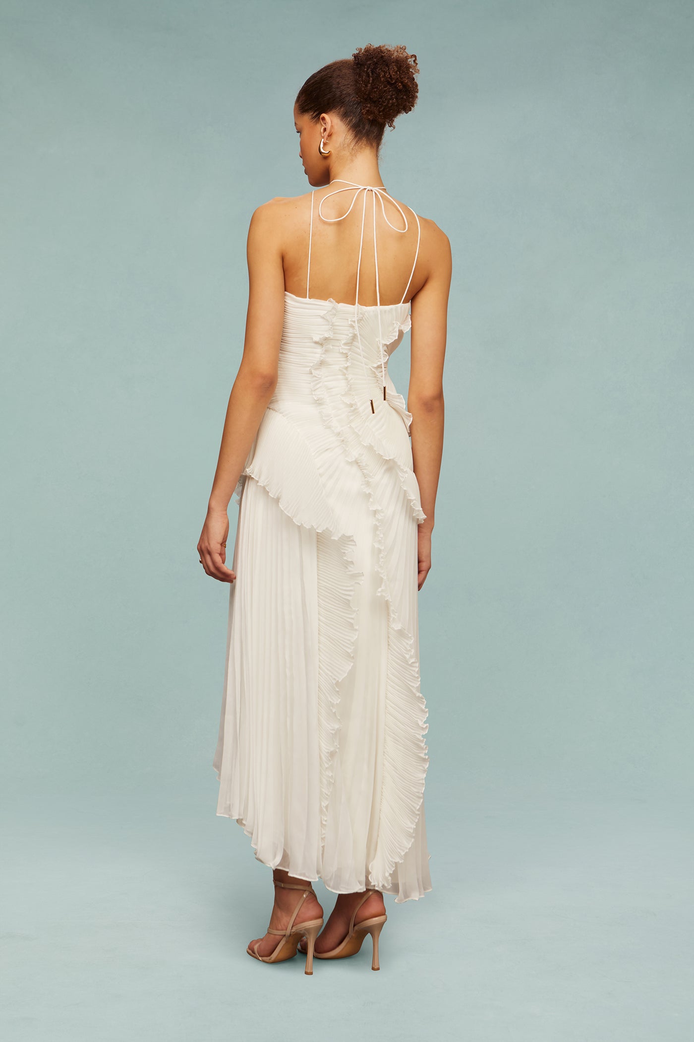 Bravielle - Women's long pleated dress with elegant asymmetric ruffles