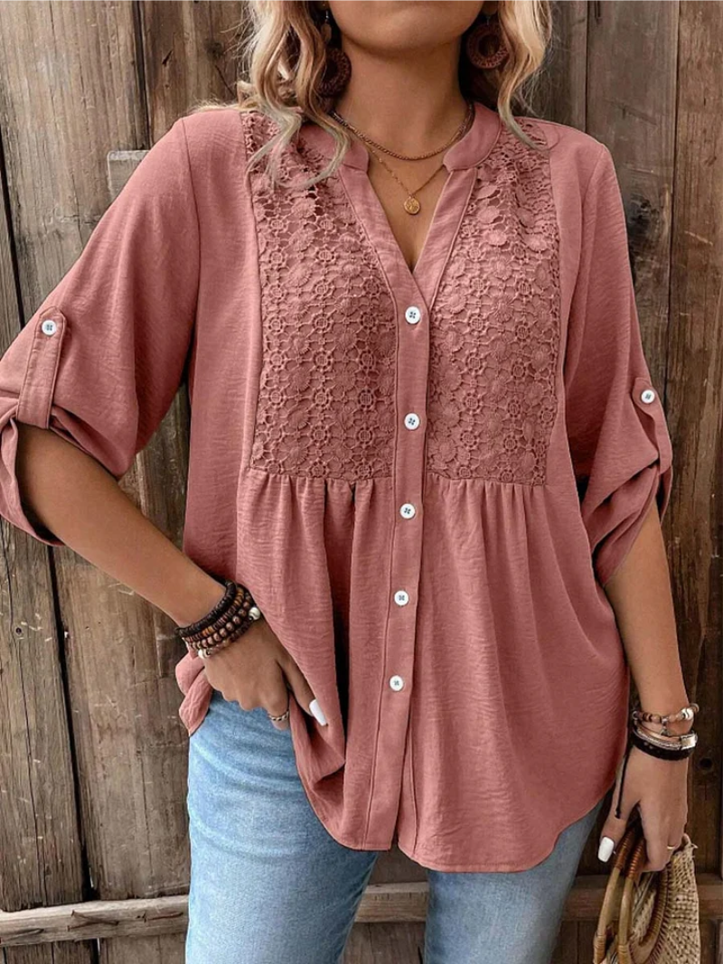 Hylora - Elegant V-Neck Blouse with Buttons