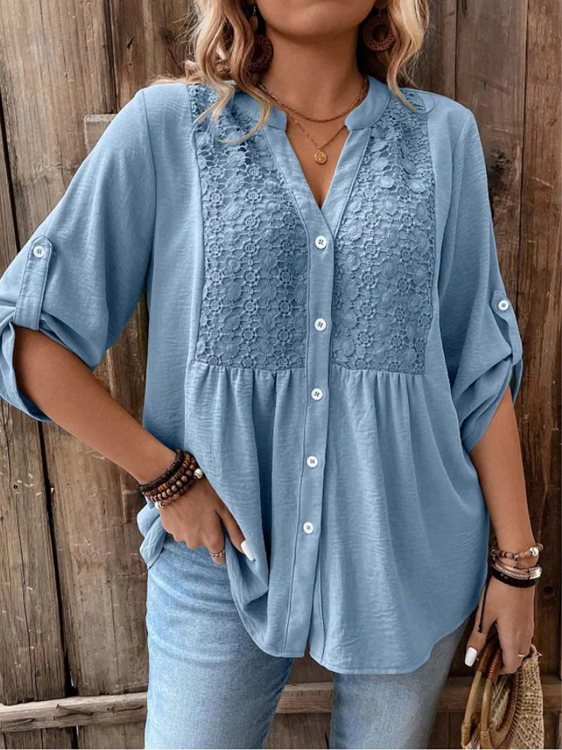 Hylora - Elegant V-Neck Blouse with Buttons