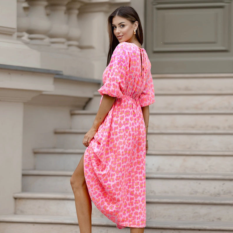 Cenovia - Women's Elegant V-Neck Printed Dress