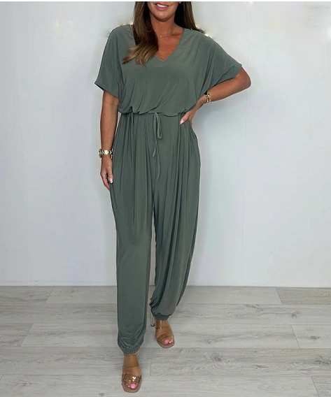 Cymara - Cotton jumpsuit with V-neck and tie