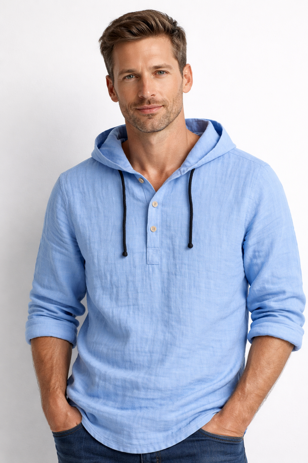 Casper - Women's Linen Button-Down Hooded Shirt Loose Fit Casual Style