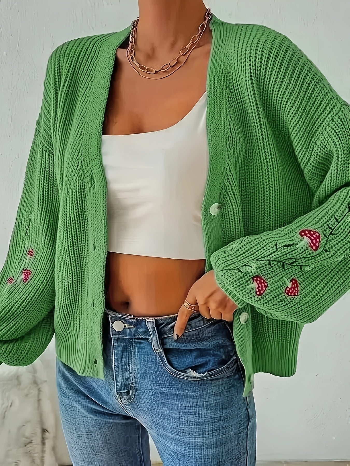 Romilly - Mushroom Embroidered Cardigan