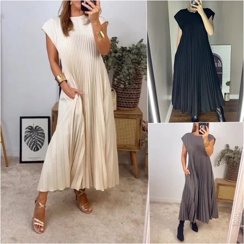 Mara - Women's Pleated Dress with Color Details
