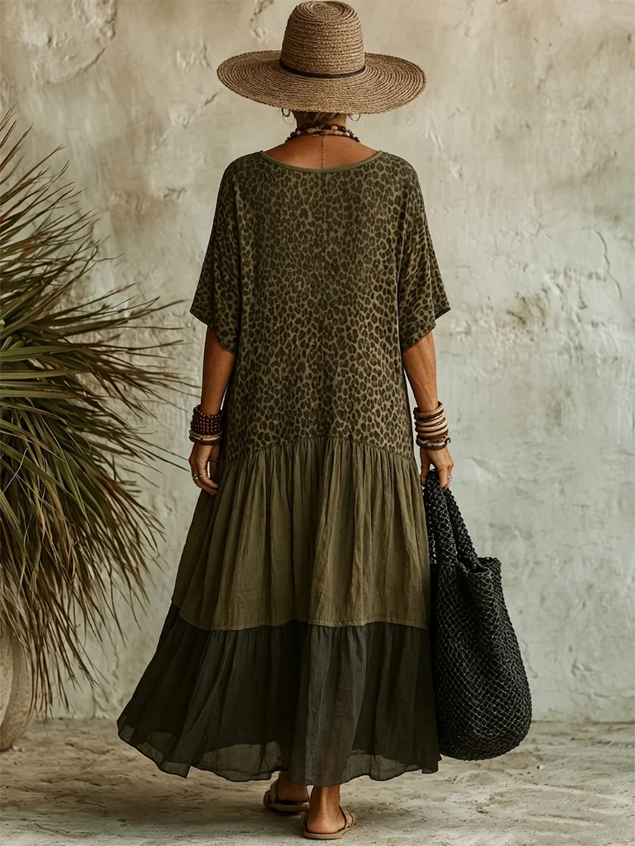 Syverelle - Flowy Cotton Leopard Bohemian Midi Dress