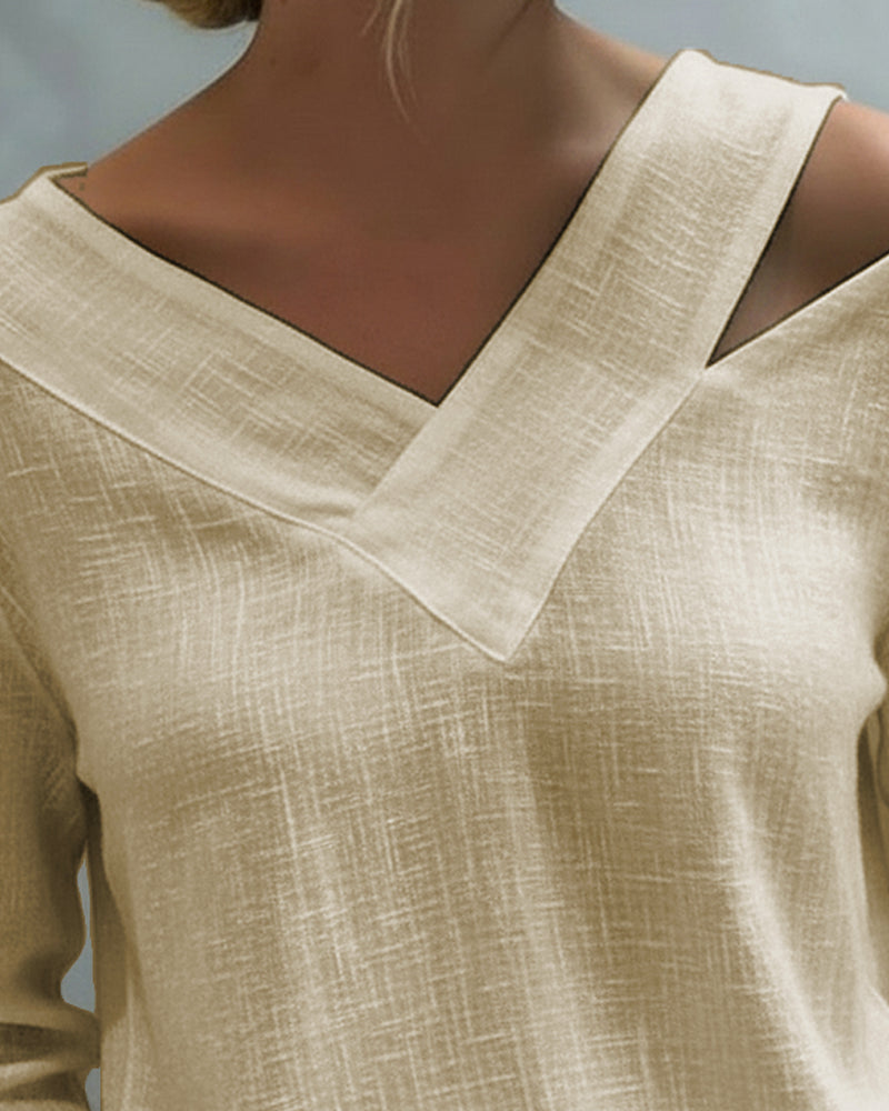 Melyra - Elegant V-Neck Top with Asymmetrical Neckline