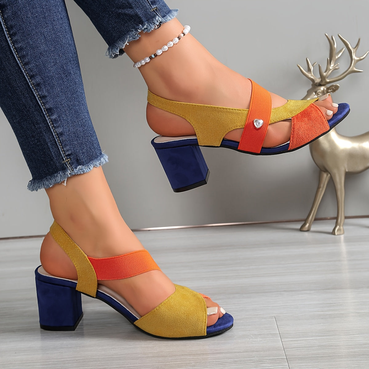 Elyvora - Women's Orthopedic Colorful Block Heel Cross Strap Sandals