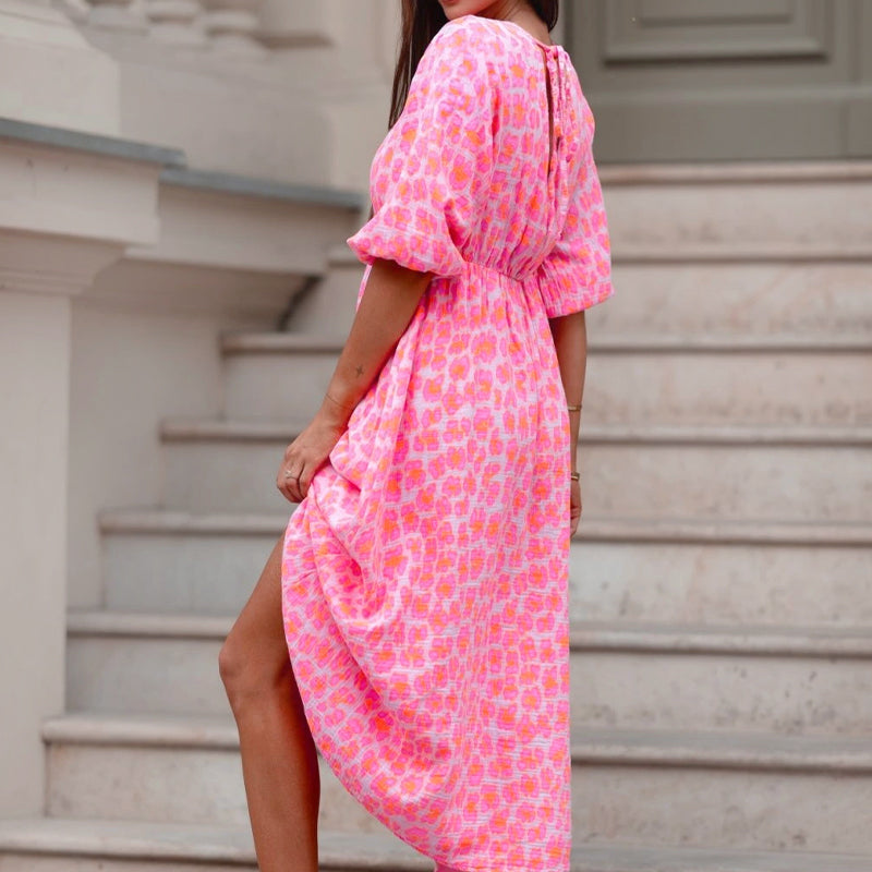 Cenovia - Women's Elegant V-Neck Printed Dress