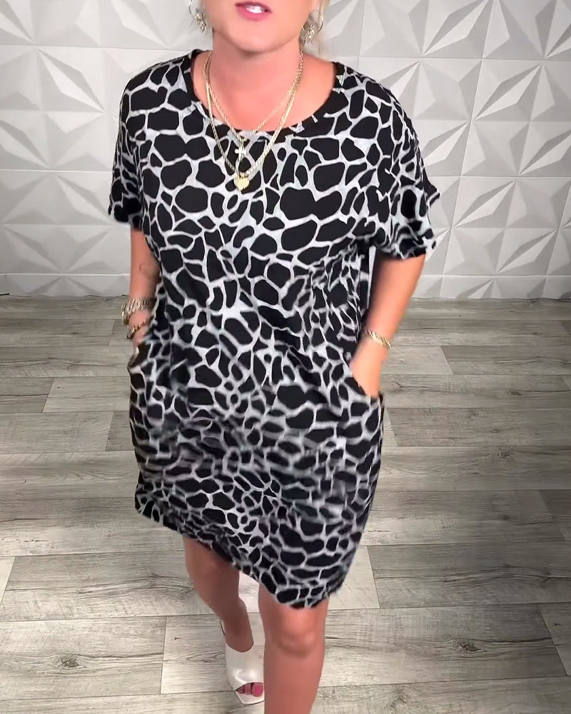 Jynorix - Women's Casual Printed Round Neck Straight Dress