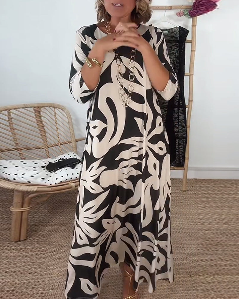 Jewel - Printed dress with long sleeves and round neck