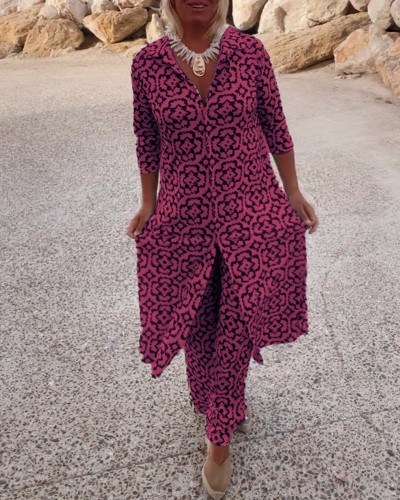Livia - Vintage Printed Set with Lapels and Buttons