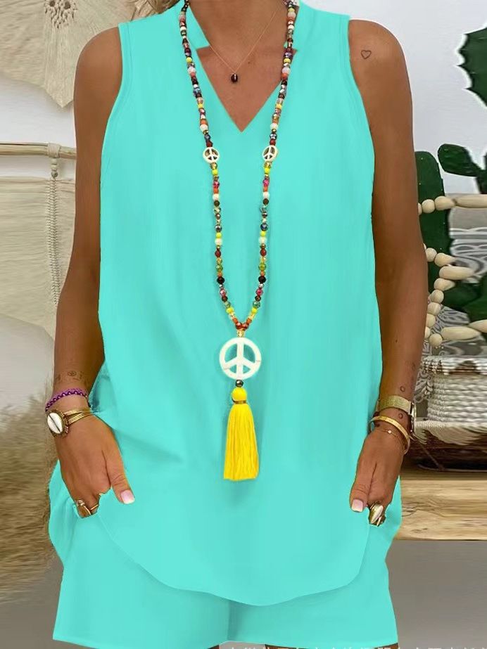 Thessaly - Women's Casual Sleeveless Stand-Up Collar Set for Elegant Summer Style