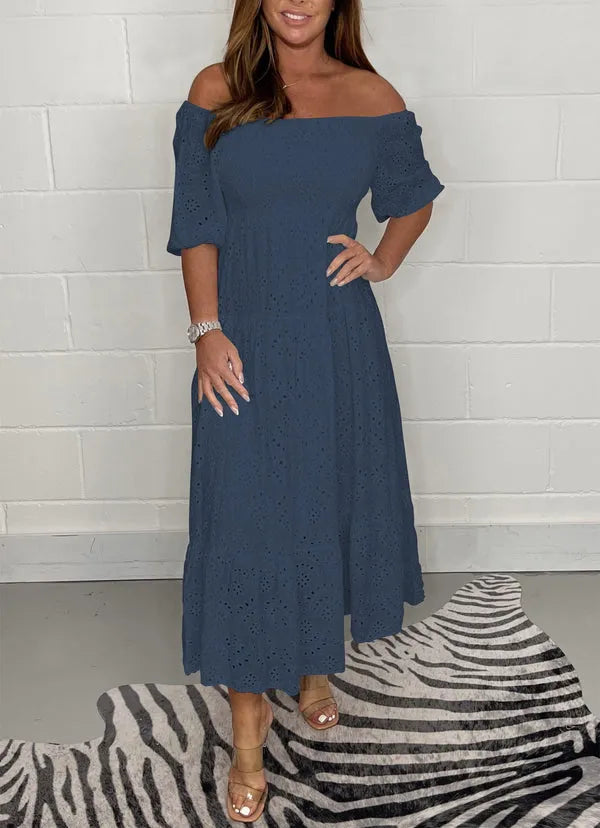 Melodie - Elegant Plain Flared Dress with Embroidery