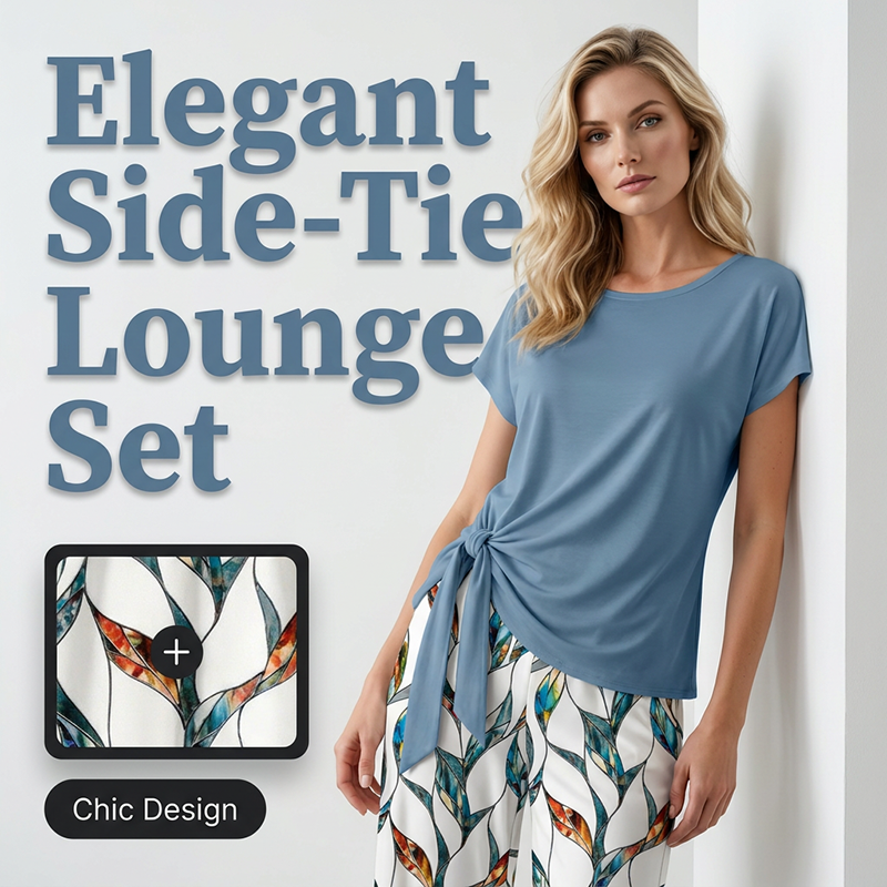 Bryselle - Two-piece women's set with knotted top and fluid printed trousers