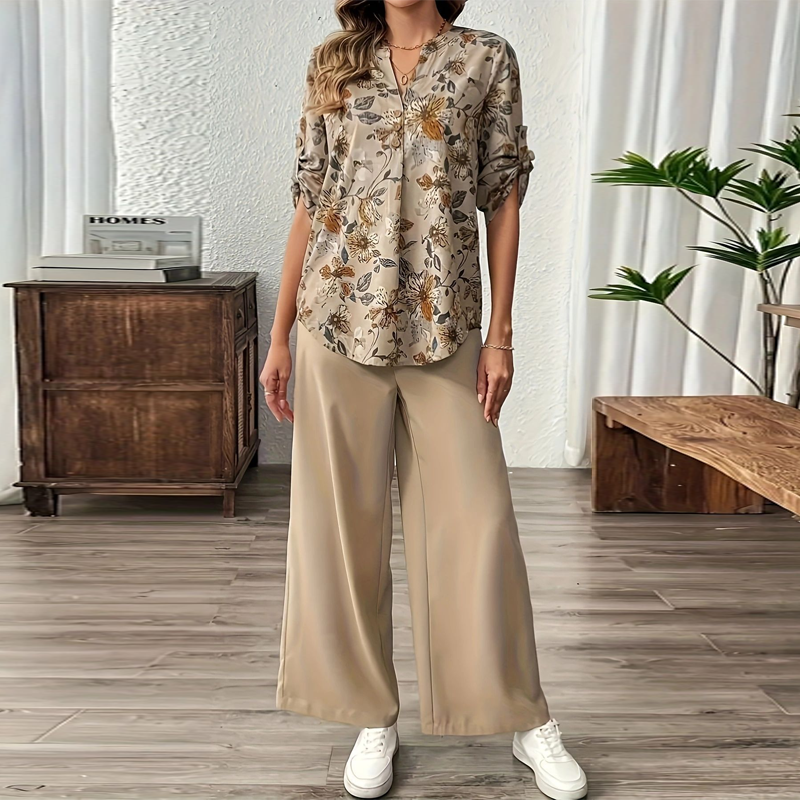 Cynellea - Women's floral blouse and chic flowy pants set for everyday