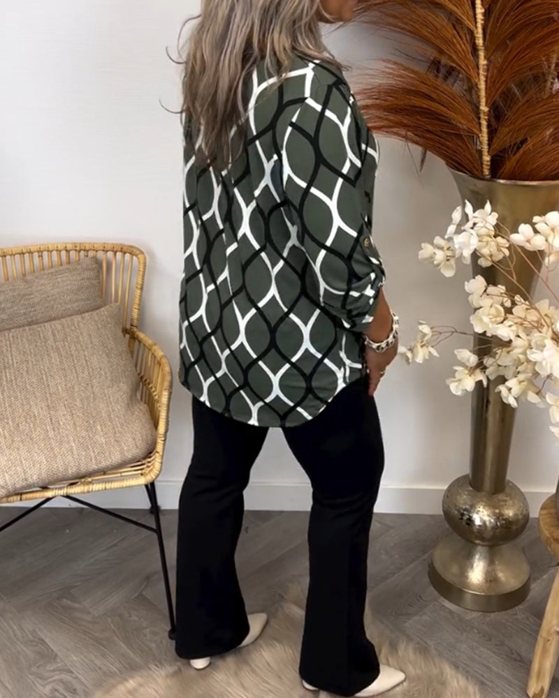 Florina - Casual Long Sleeve Blouse with Elegant Pattern