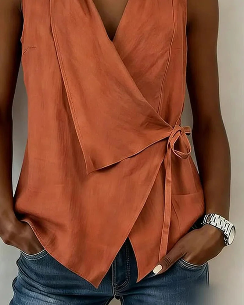 Sylethra - Lightweight Summer Asymmetrical Sleeveless Wrap Top for Women