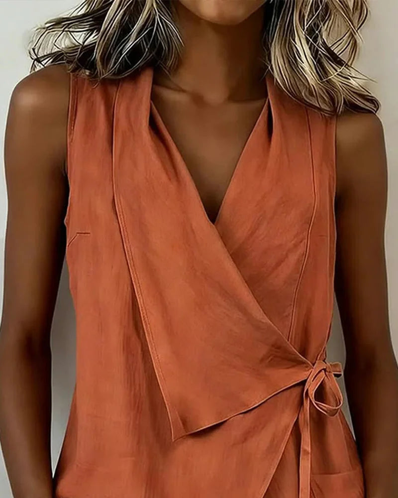 Sylethra - Lightweight Summer Asymmetrical Sleeveless Wrap Top for Women