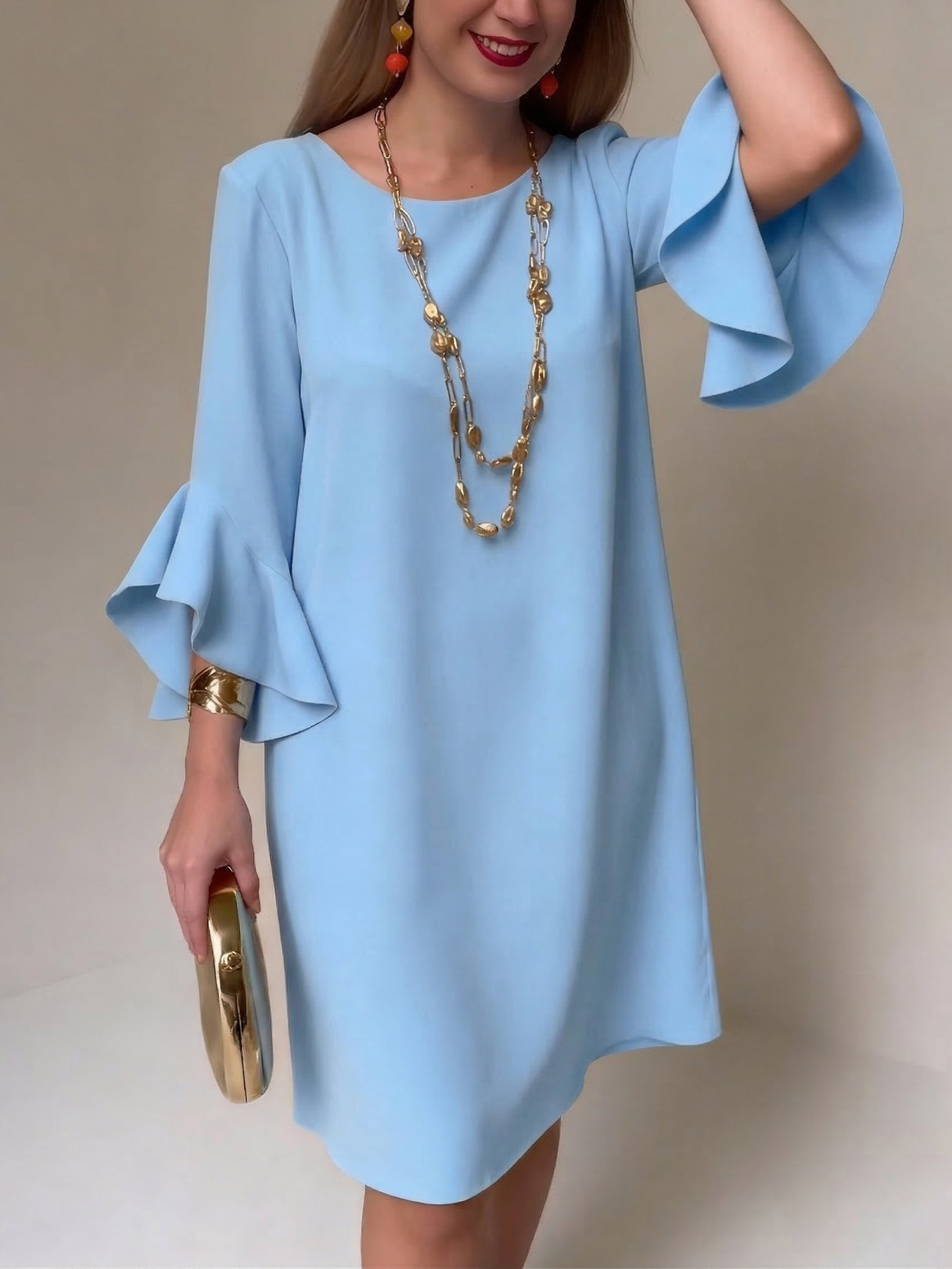 Eryza - Women's Flowy Dress Ruffle Sleeves Comfortable Fit Elegant Style
