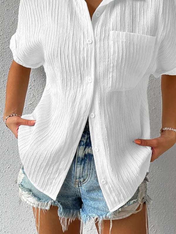 Plyora - Women's Loose Button-Down Classic Collar Casual Style Blouse
