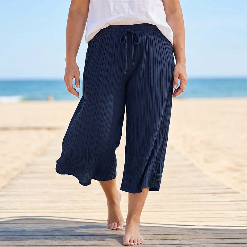 Cyntra - Women's Cotton Linen Wide Leg Trousers Comfort Waist Fluid Cut