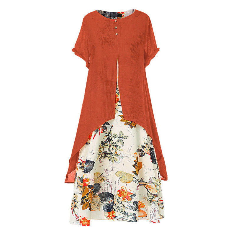 Katelijne - Robe femme superposée avec imprimé floral