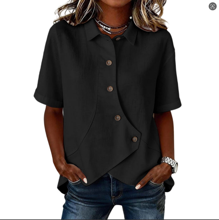 Aurelyth - Asymmetrical Button-Down Women's Shirt with Elegant Structured Collar
