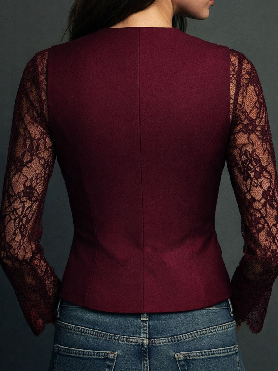 Bruxelle - Women's Elegant Lace Blouse with Transparent Sleeves