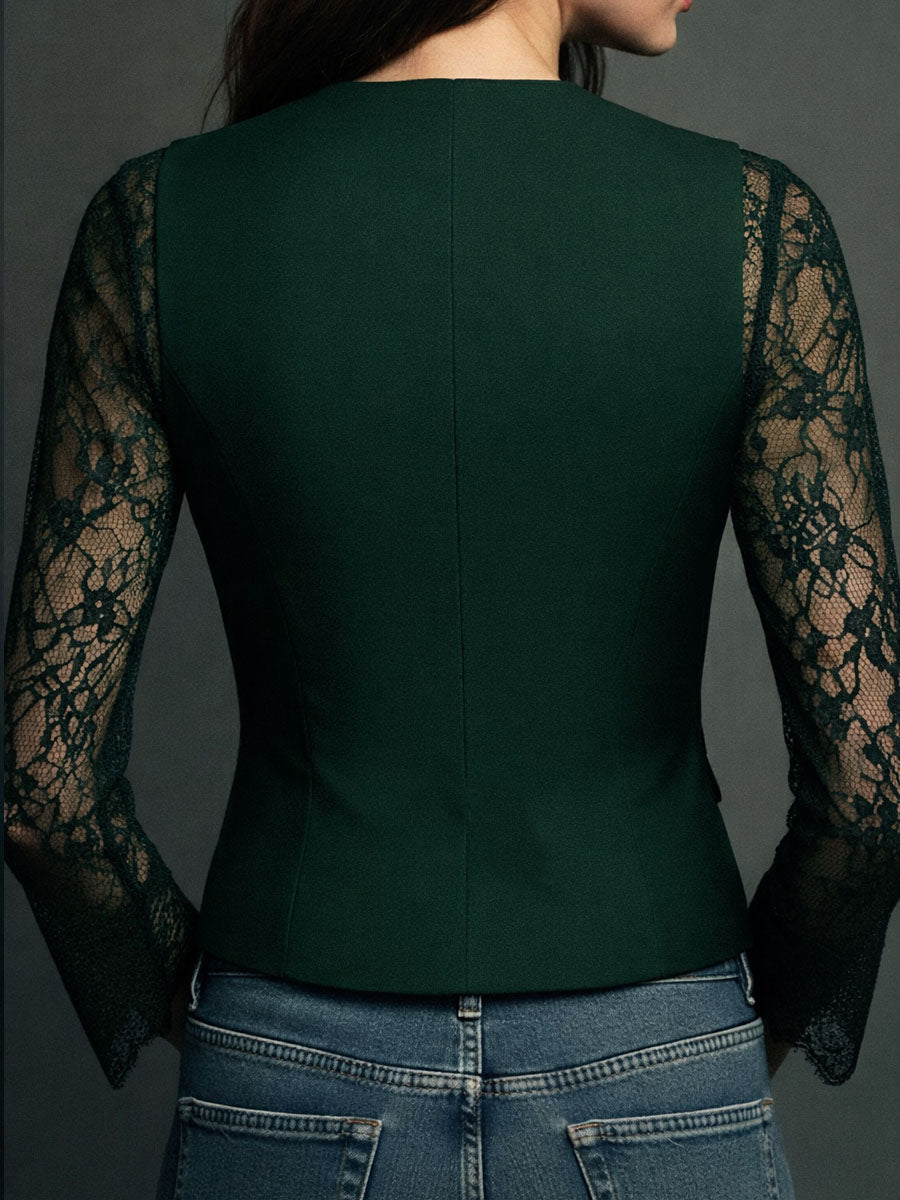 Bruxelle - Women's Elegant Lace Blouse with Transparent Sleeves