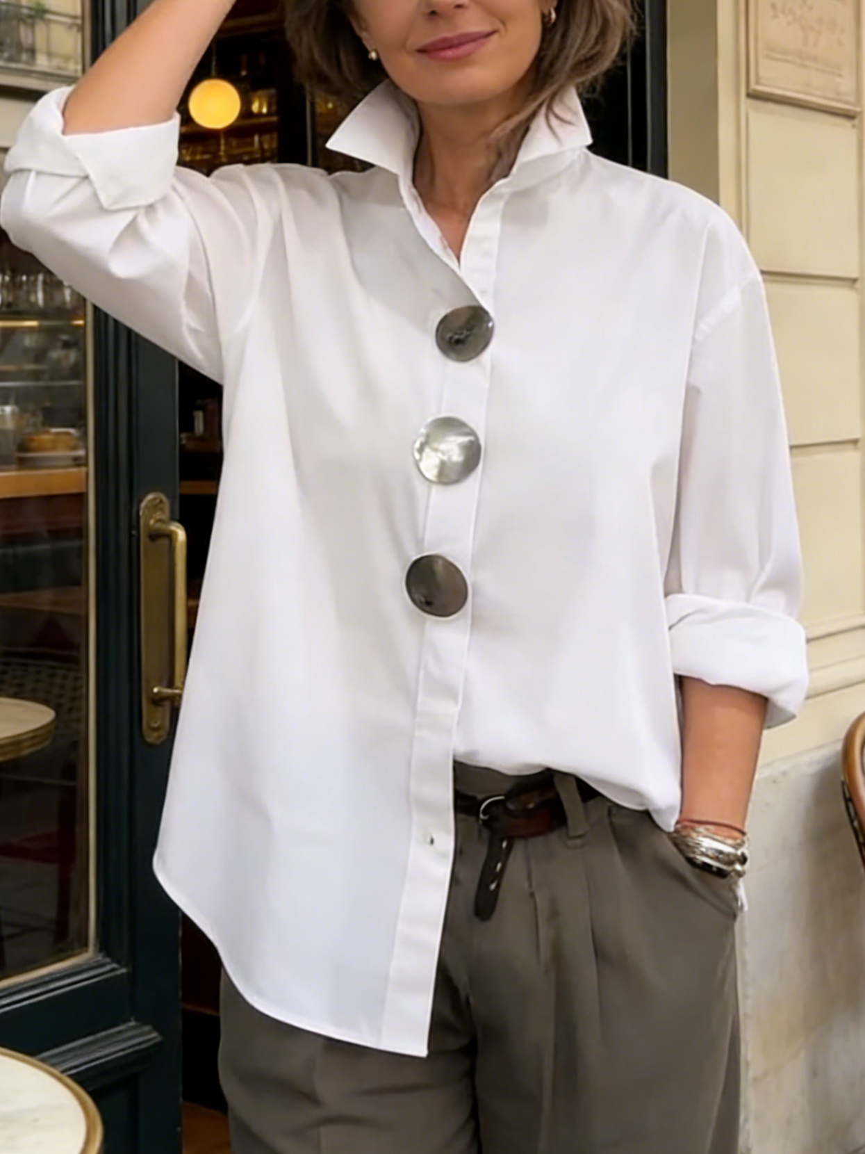 Kaeloria - Elegant Cotton and Linen Blouse with Metal Buttons