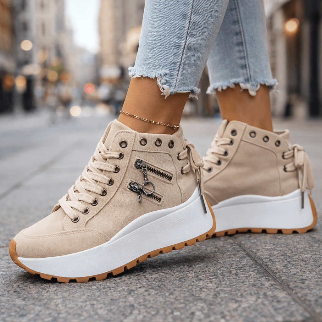 Jasmyra - Women's blue denim platform trainers, modern chunky style