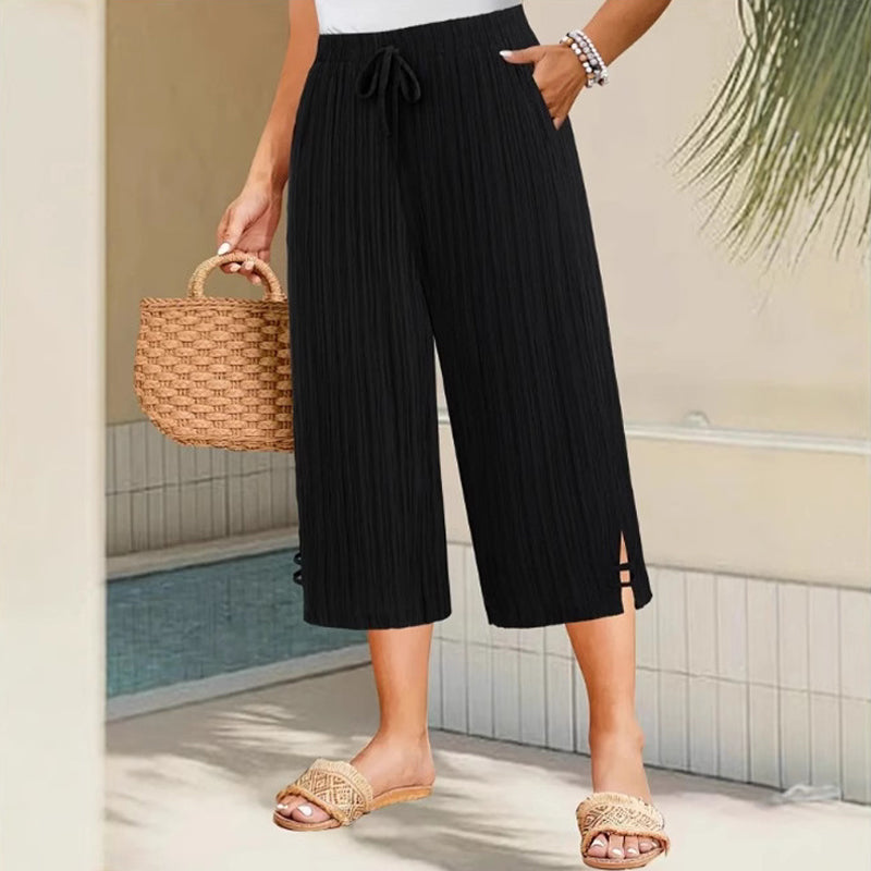Cyntra - Women's Cotton Linen Wide Leg Trousers Comfort Waist Fluid Cut