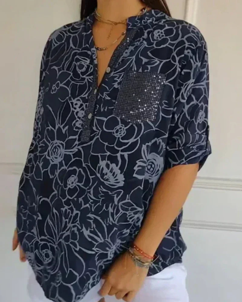 Gavira - Elegant Floral Blouse with Decorative Pocket