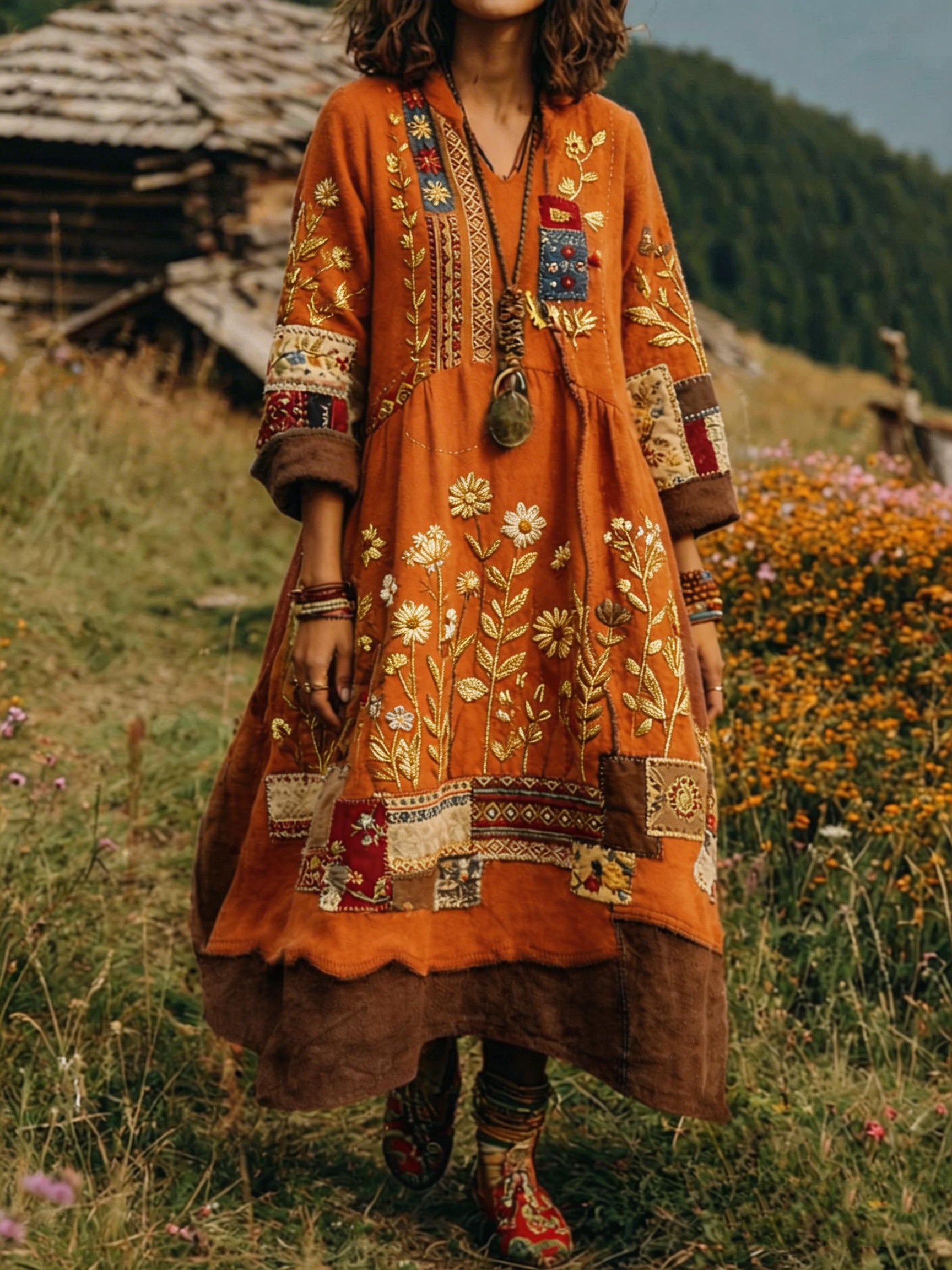 Loxira - Women's Bohemian Patchwork Embroidered Ethnic Style Elegant Dress