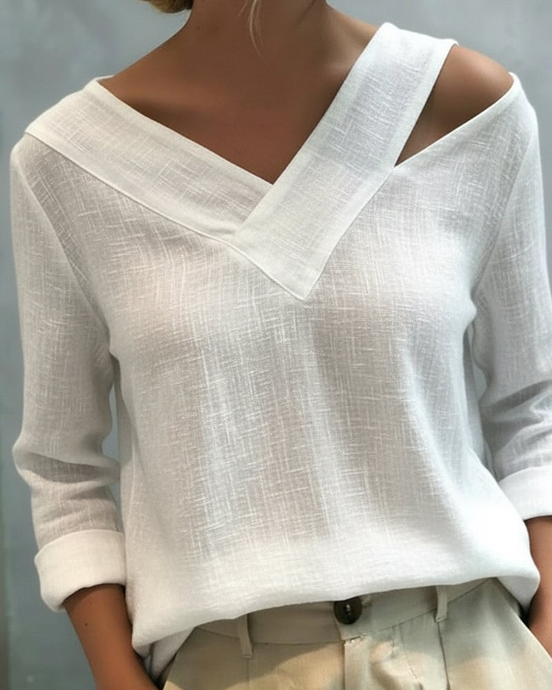 Melyra - Elegant V-Neck Top with Asymmetrical Neckline