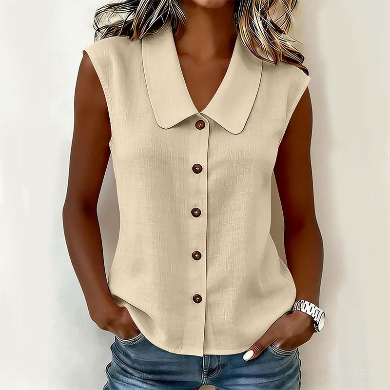 Dovirelle - Women's Sleeveless V-Neck Blouse with Elegant Buttons
