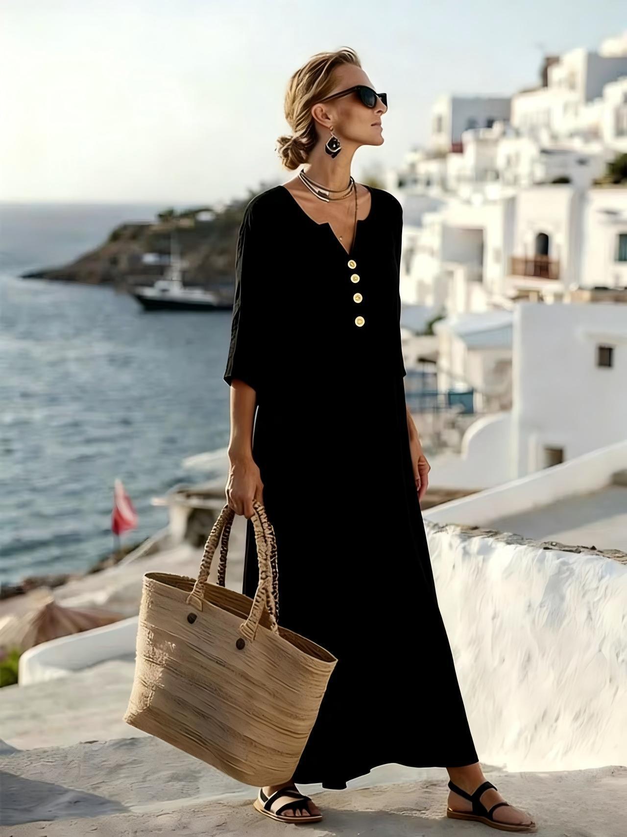 Ilyxa - Women's Long Linen Flowy Comfortable Dress for Summer Daily Wear