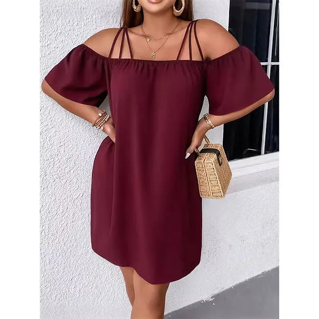 Liselotte - Robe mini femme épaules dénudées à fines bretelles