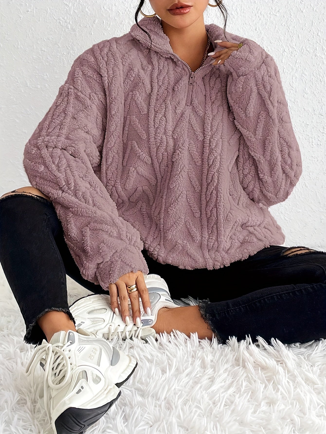 Claudette - Luxe Cable Knit Fleece Sweatshirt