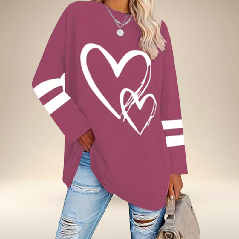 Faloria - Women's Oversized Sweatshirt with Heart Print