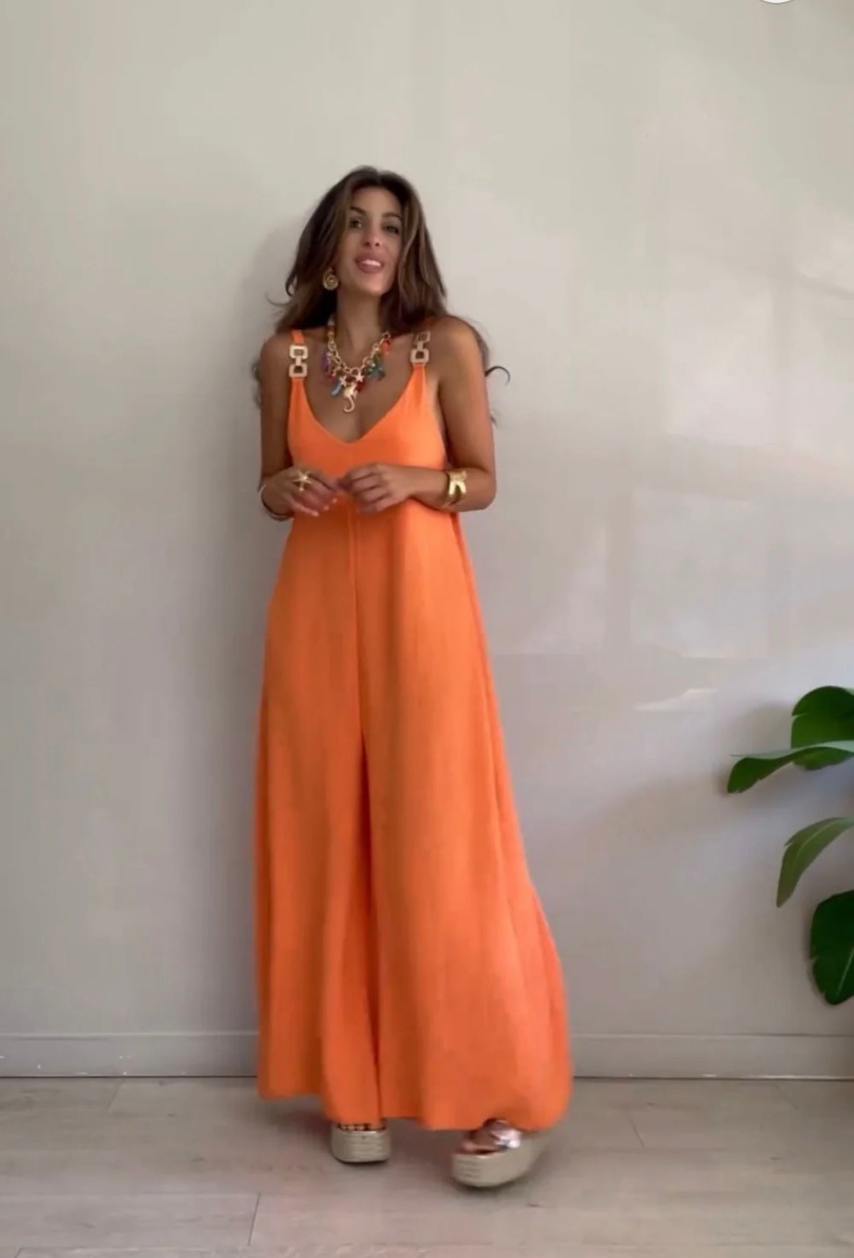 Iriana - Flowing jumpsuit with golden buckles