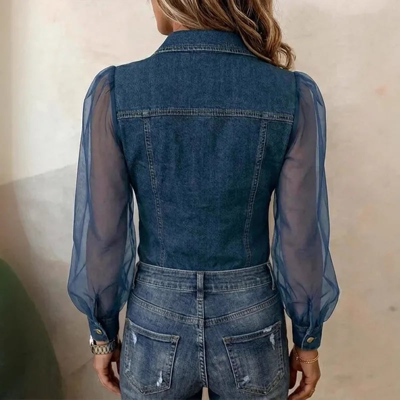 Dagmar - Chemise femme denim avec manches transparentes en mesh