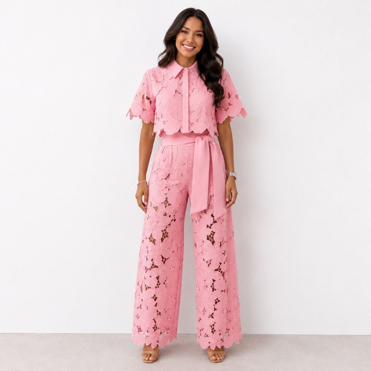 Pavryna - Elegant and Flowy Floral Lace Two-Piece Set for Women