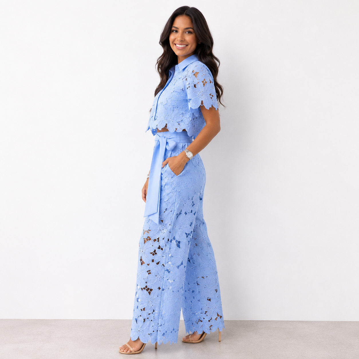 Pavryna - Elegant and Flowy Floral Lace Two-Piece Set for Women