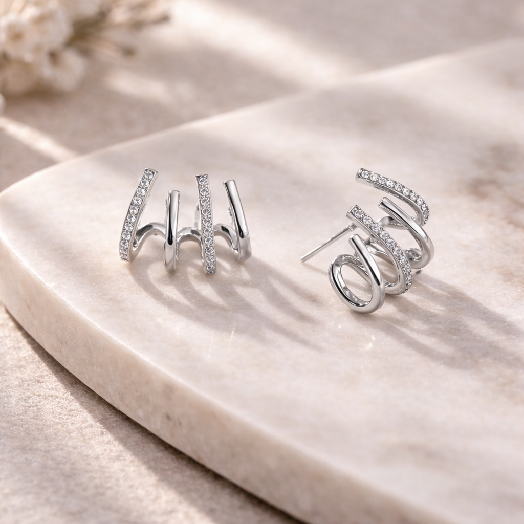 Evarune - Women's Spiral Design Zirconia Earrings Modern Elegance