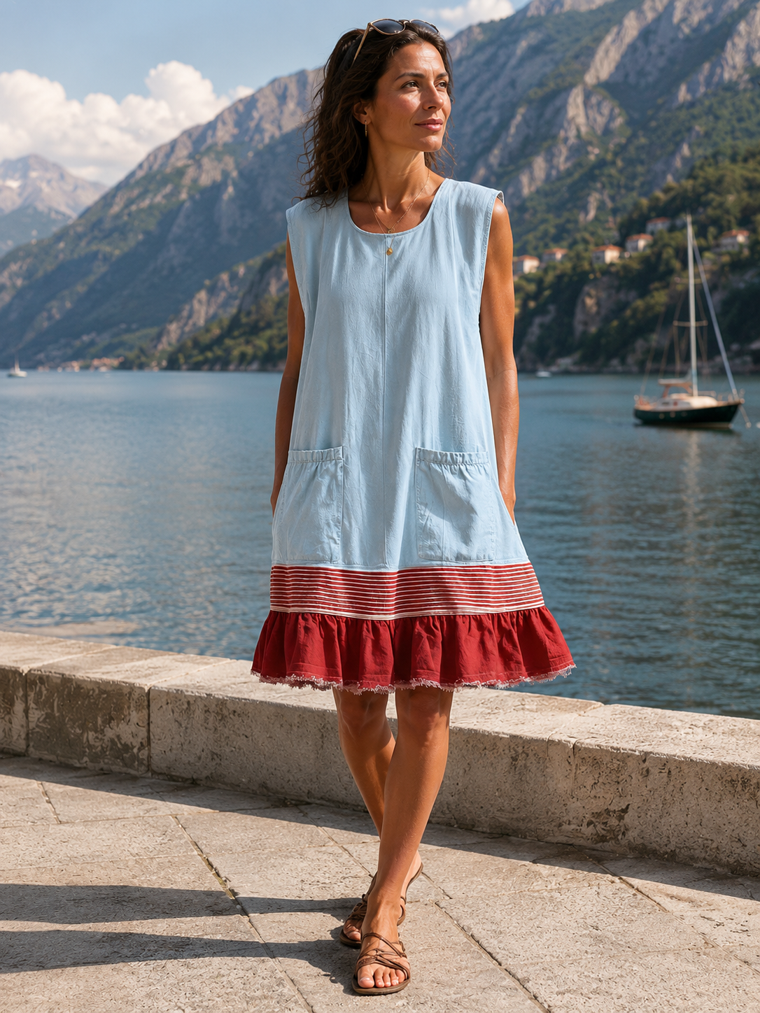 Zafrina - Robe tunique femme sans manches avec ourlet froncé