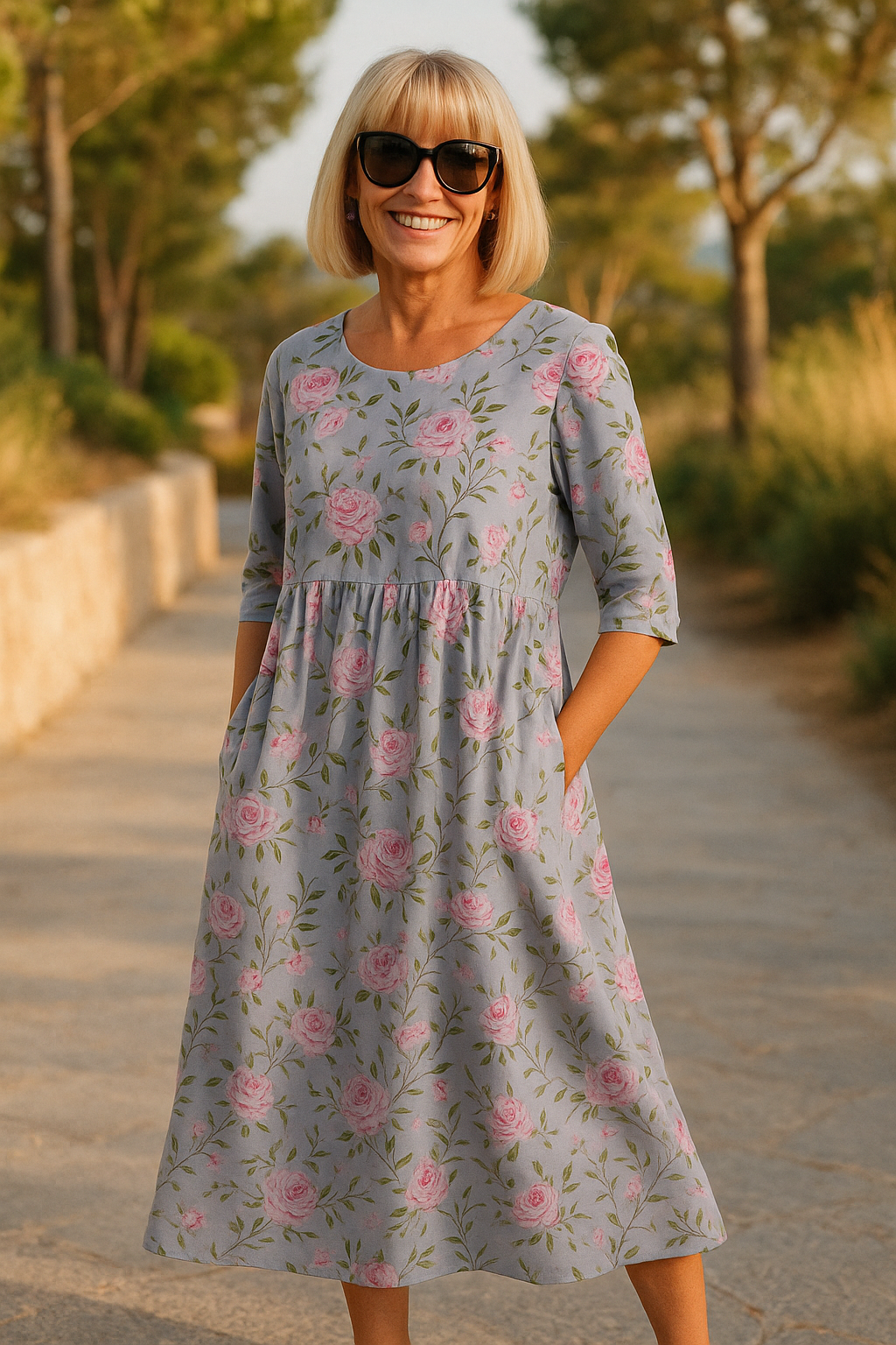 Gavessia - Women's Casual Chic Printed Midi Dress